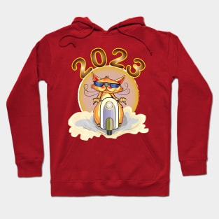 cat riding a scooter new year 2023 Hoodie